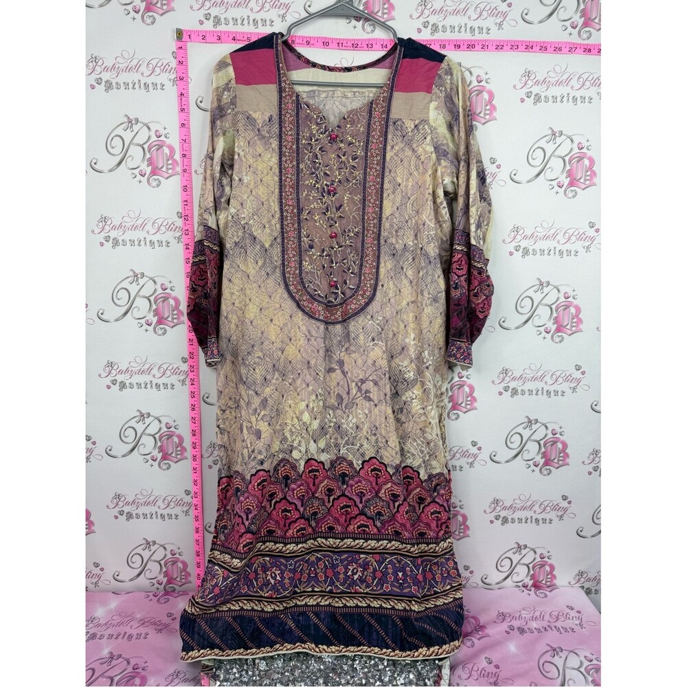 Dress Embroidered Neutral & Pink Tunic Dress